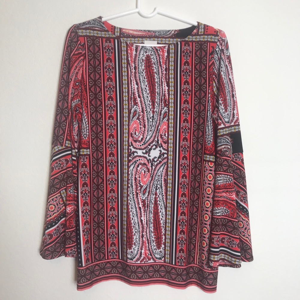 Chico’s red paisley retro look tunic top Sz 2 1 Lg